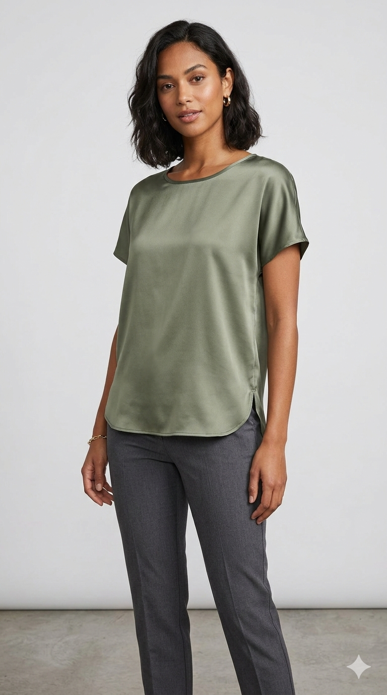 Blusa in Satin a Manica Corta tinta unita DB10886 ORIGANO MARICLA 