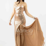 abito lungo paiette e fettucce laterali JC35326 AMBRA MARICLA ELEGANCE 