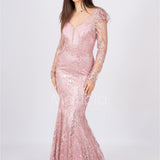 abito lungo sirena ricamato paiette FI6949 ROSA MARICLA ELEGANCE 