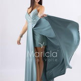 abito lungo con spacco paiette e stringhe FI6835 MENTA MARICLA ELEGANCE 
