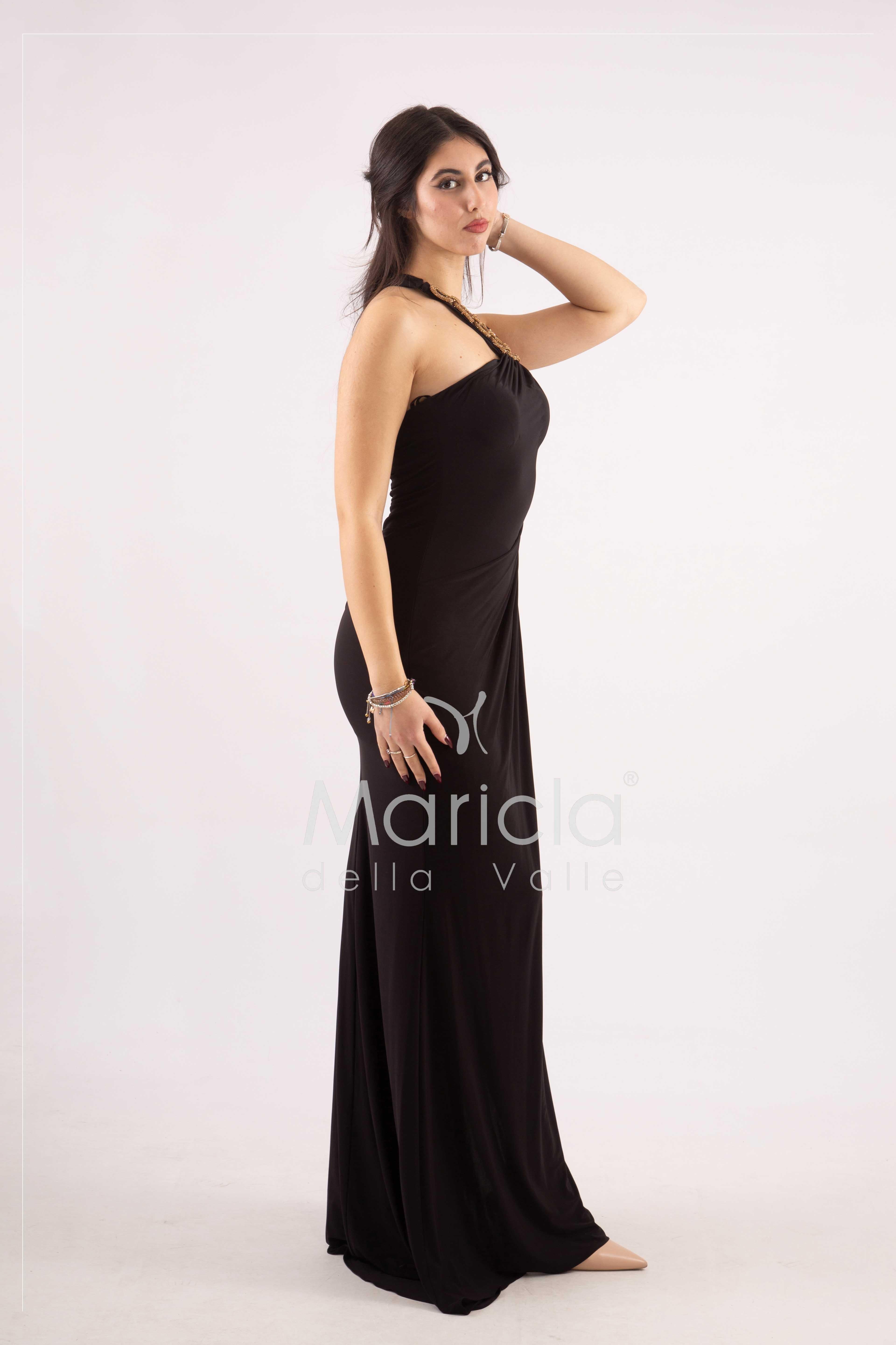 abito lungo drappeggiato catena ANT3225Y NERO ANTILLE ELEGANCE 