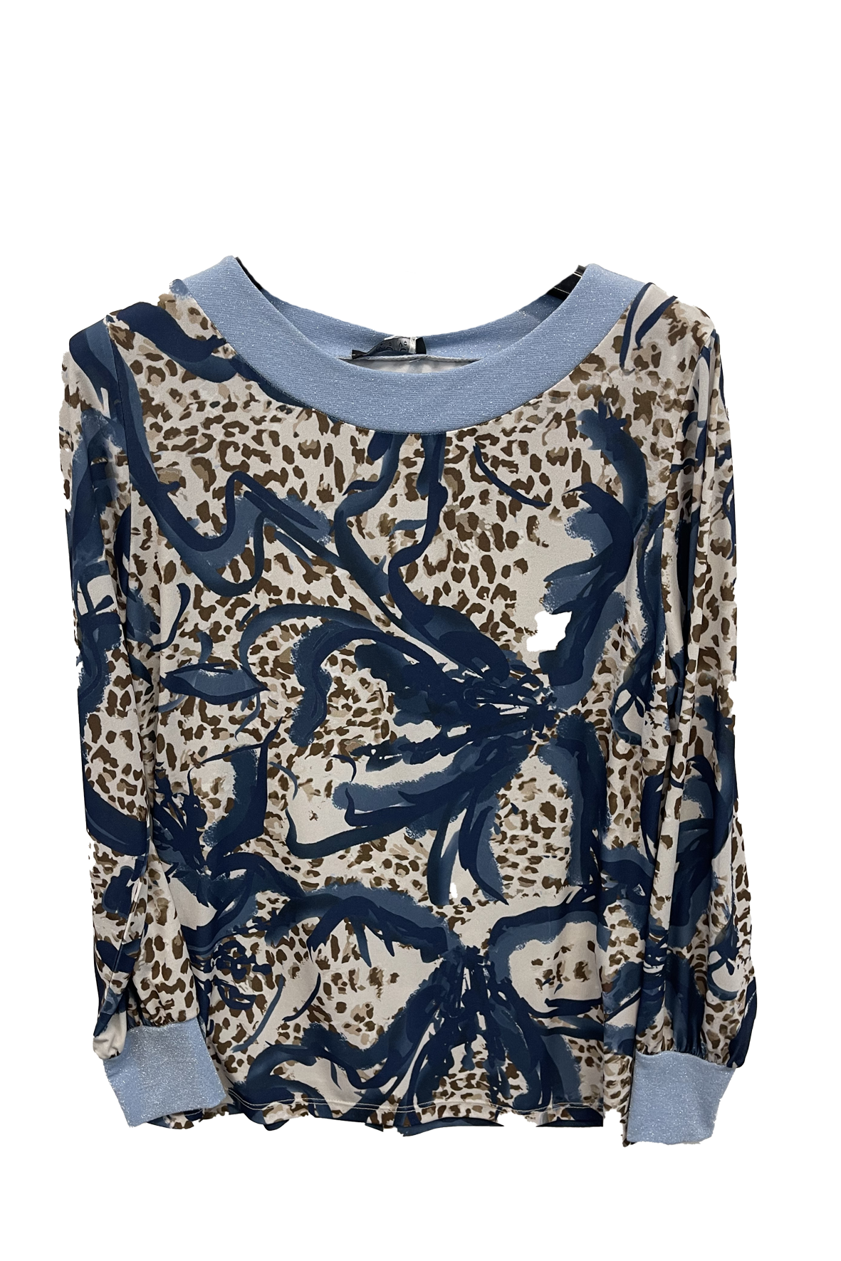 maglia fantasia con riporti glitter GR1444 BLU MARICLA 