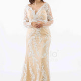 abito manica lunga ricamato FI7485 ORO MARICLA ELEGANCE 