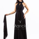 Abito lungo in chiffon con scollo americano FI7518 NERO MARICLA ELEGANCE 