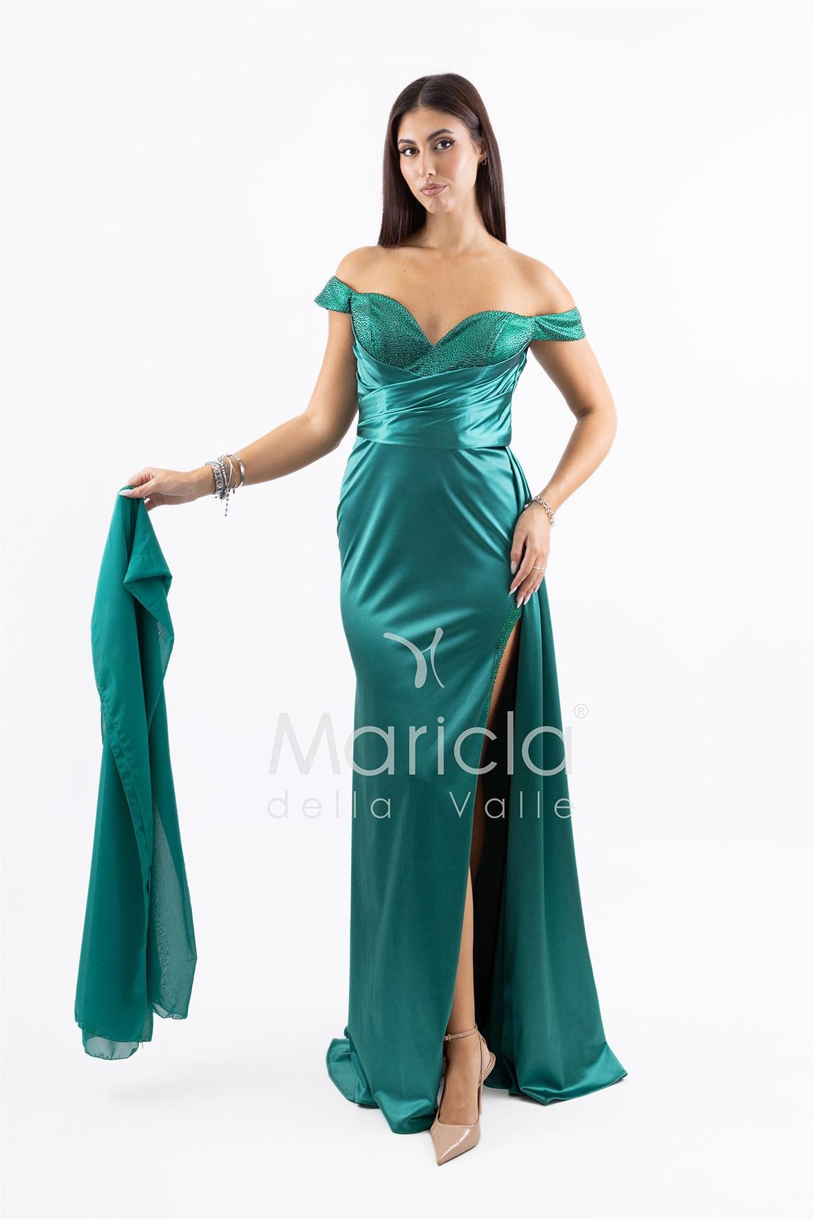 Abito lungo scollo omerale JC35274 VERDE MARICLA ELEGANCE 