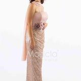 abito lungo strass e fiore DEG55853 RAME MARICLA ELEGANCE 