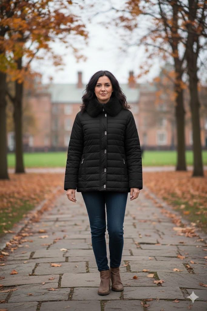 Giaccone piumino con pelliccia e cappuccio<BR/> MARTA NERO MARICLA 