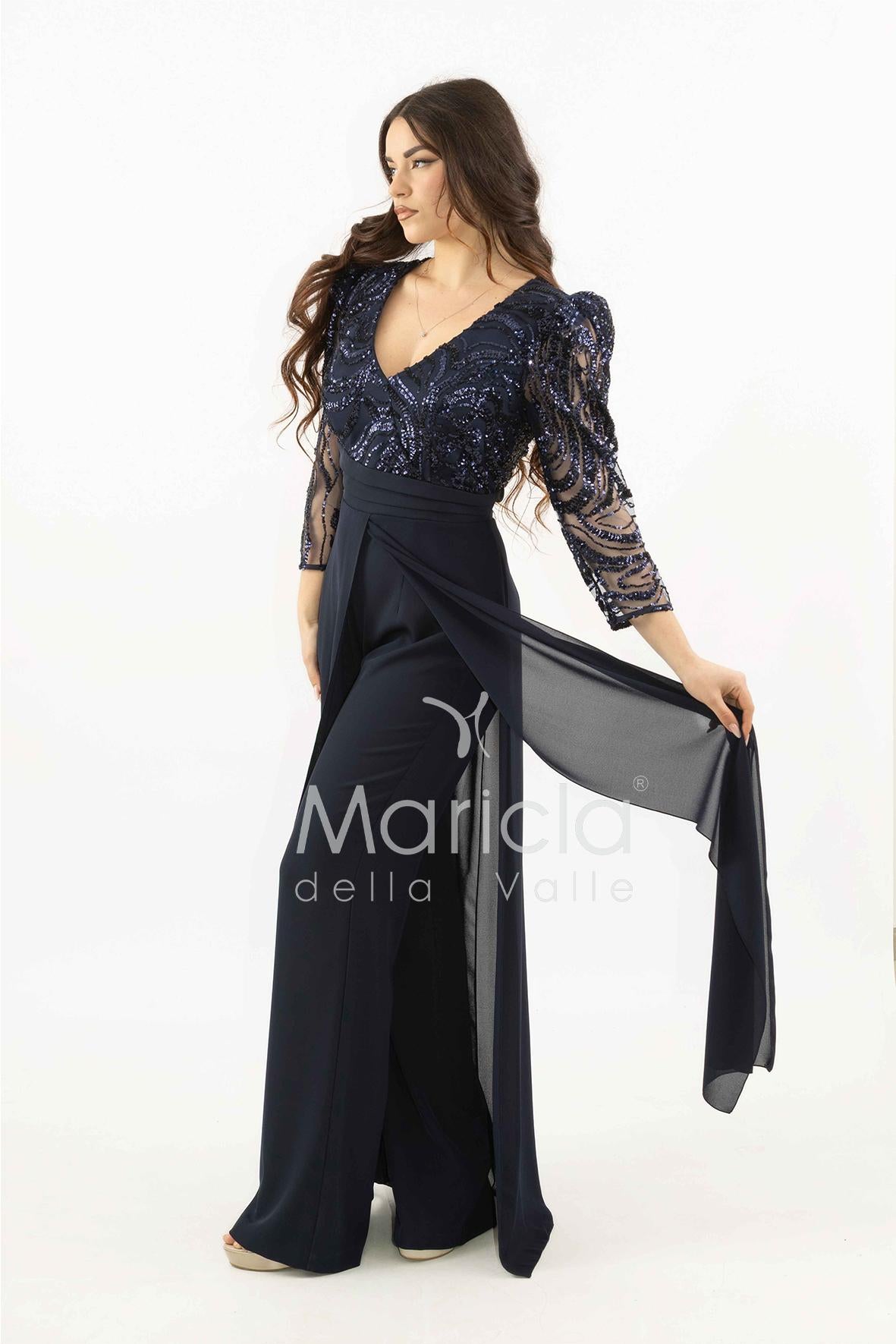 tuta con manica paiette SH905TU BLU SHARON 