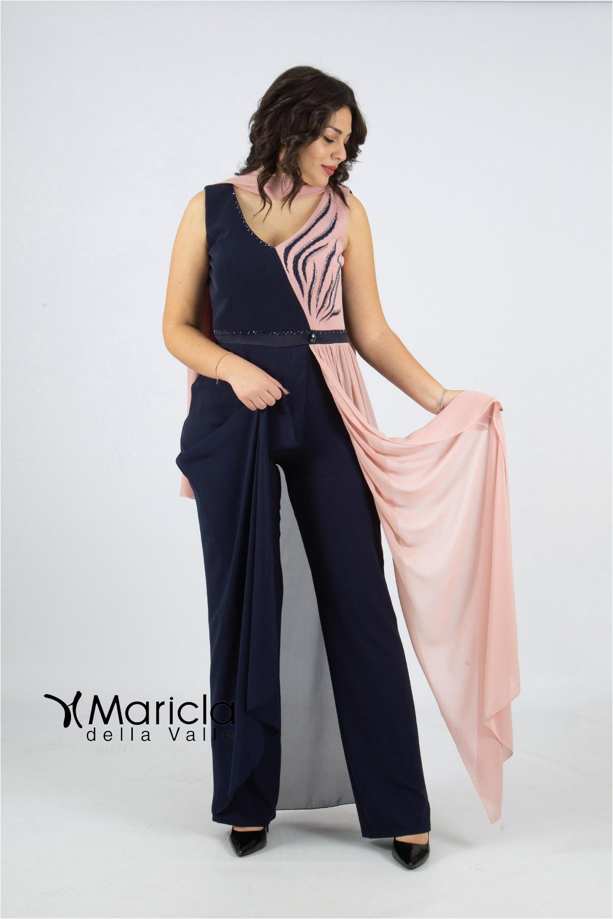 bicolore con ricamo PF100/22 BLU PAOLA FORTI 