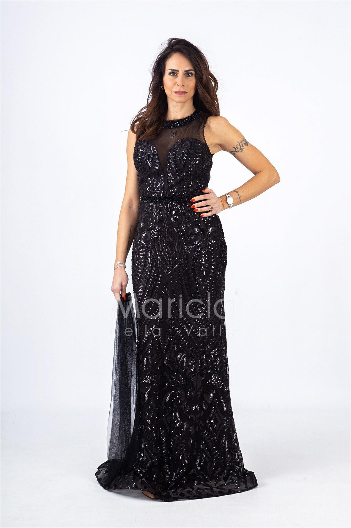 lungo paiette sirena RG4239 NERO GIGLI CERIMONIA 