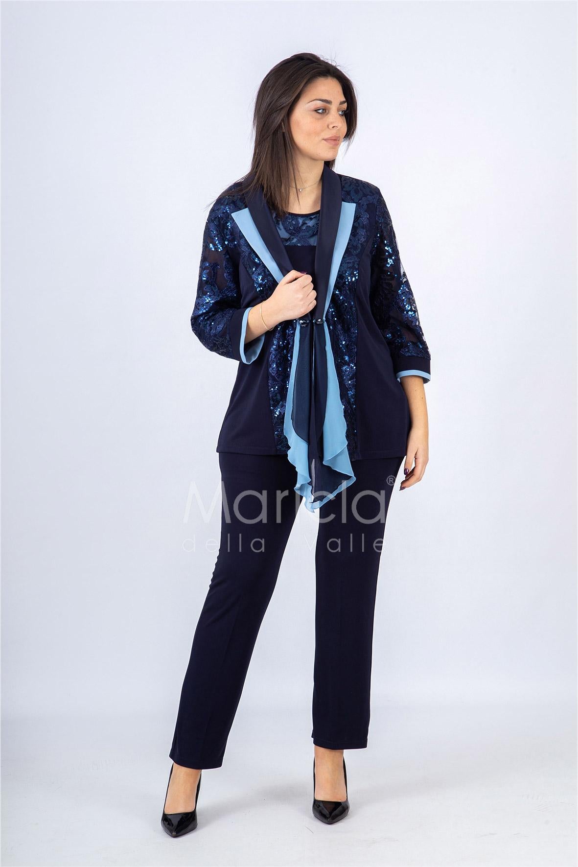 3 pz giacca paiette SH3010 BLU SHARON 