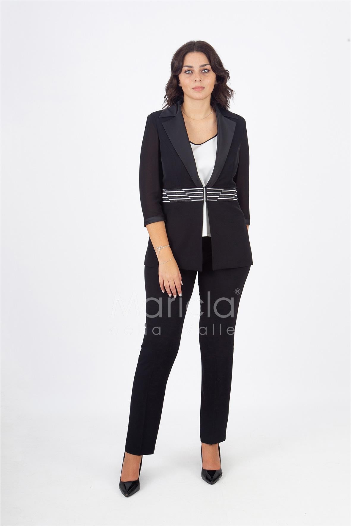 tailleur smoking con righe PF201TP NERO PAOLA FORTI 