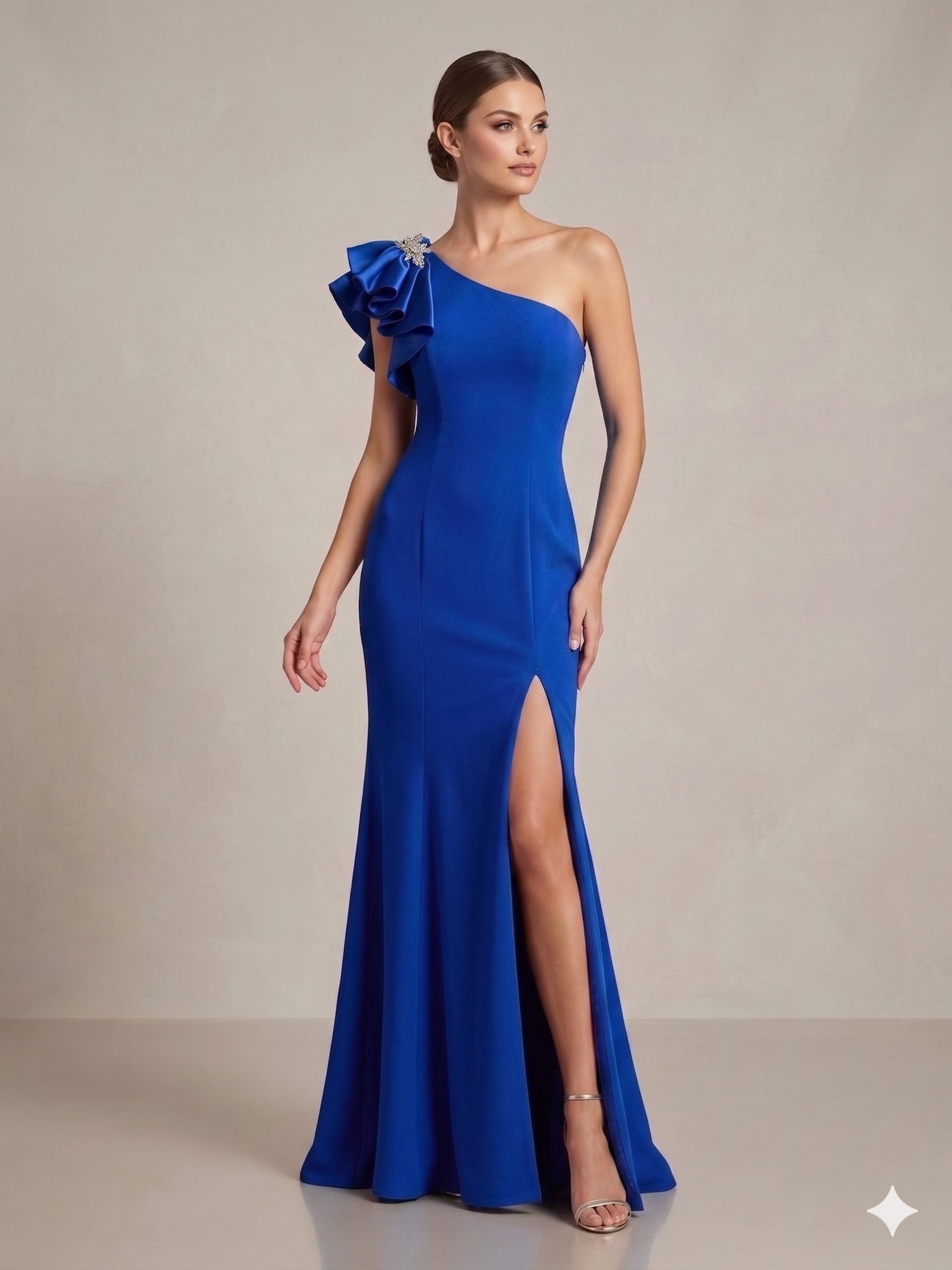 Abito monospalla con decorazione floreale KMK754 ROYAL MARICLA ELEGANCE 