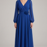 abito manica lunga chiffon fiore FI1185 ROYAL MARICLA ELEGANCE 