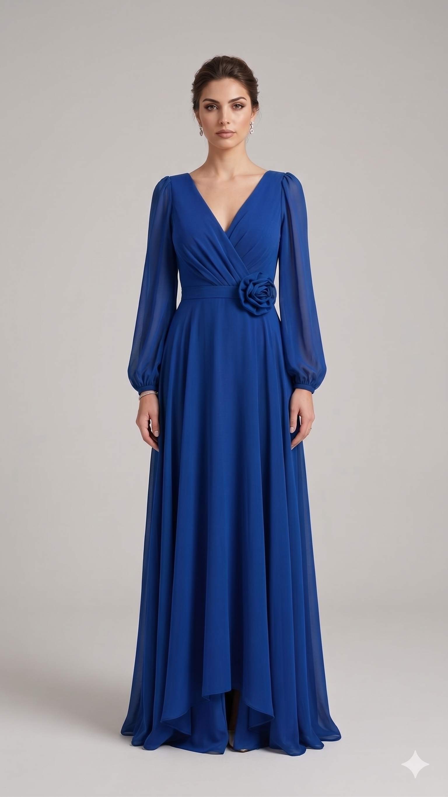 abito manica lunga chiffon fiore FI1185 ROYAL MARICLA ELEGANCE 