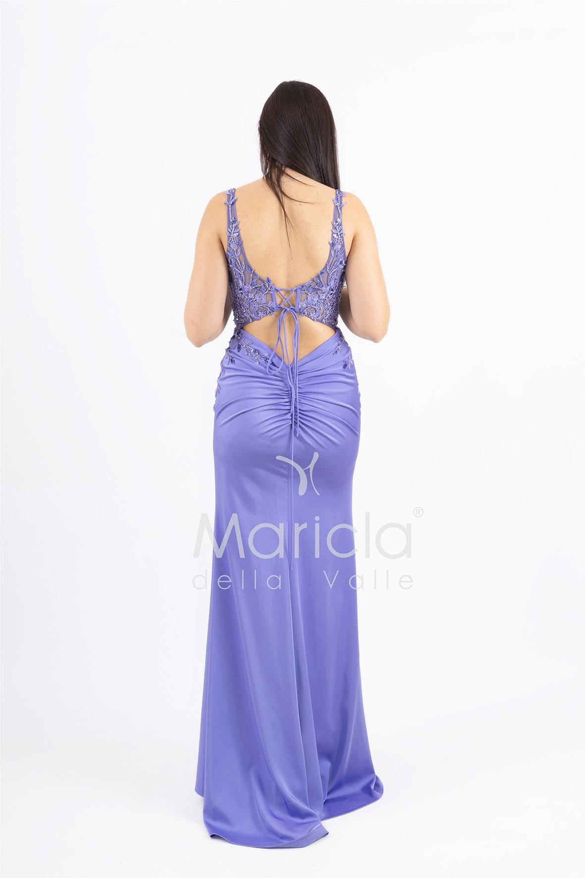 Abito lungo con corpette in pizzo e paillettes ANT25020XJ INDACO ANTILLE ELEGANCE 
