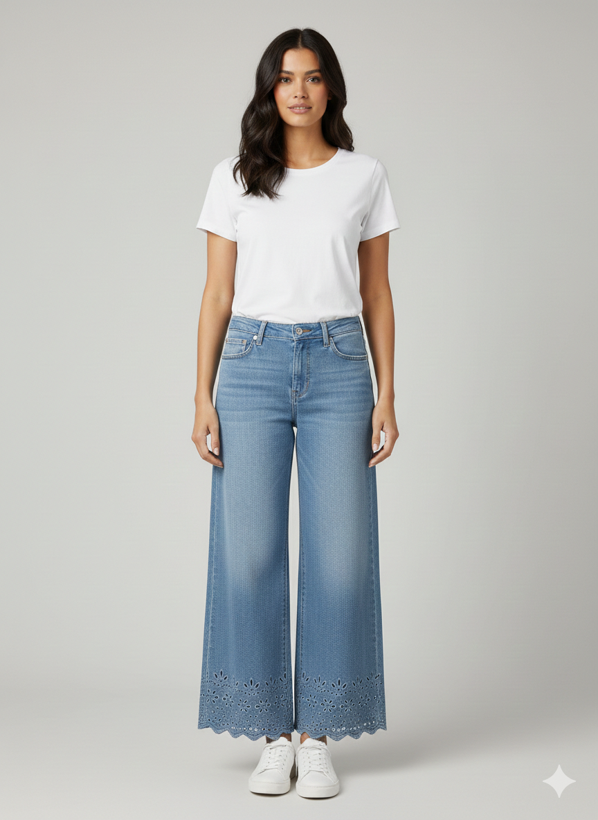 Pantalone jeans con macramè LIN407 DENIM LINDAS 