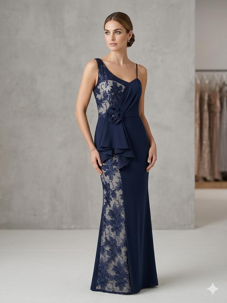 abito con fiore laterale e strass LH210AL BLU LUDOVICA HASSLER 
