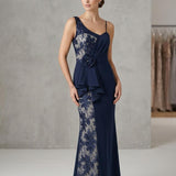 abito con fiore laterale e strass LH210AL BLU LUDOVICA HASSLER 