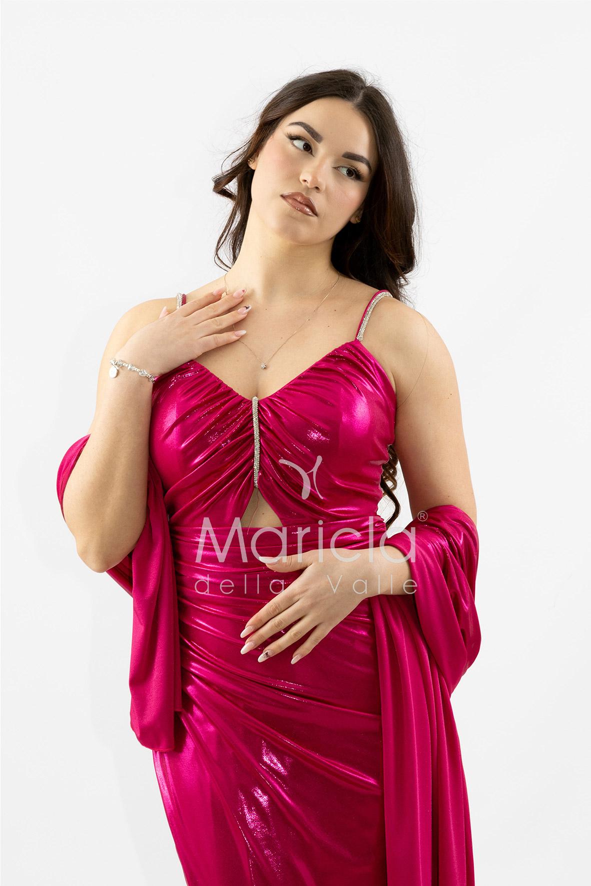 abito lungo drappeggiato effetto bagnato JC35251 FUCSIA MARICLA ELEGANCE 