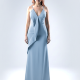 Abito da Sera a Sirena con Scollo a V e Drappeggio Frontale ANT25016XJ INDACO ANTILLE ELEGANCE 