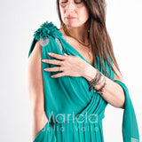 abito lungo con fiori spalla e strass GC3874 SMERALDO GIGLI CERIMONIA 