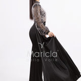 Abito sirena con corpetto ricamato e drappeggio al lato FP512352 NERO MARICLA ELEGANCE 