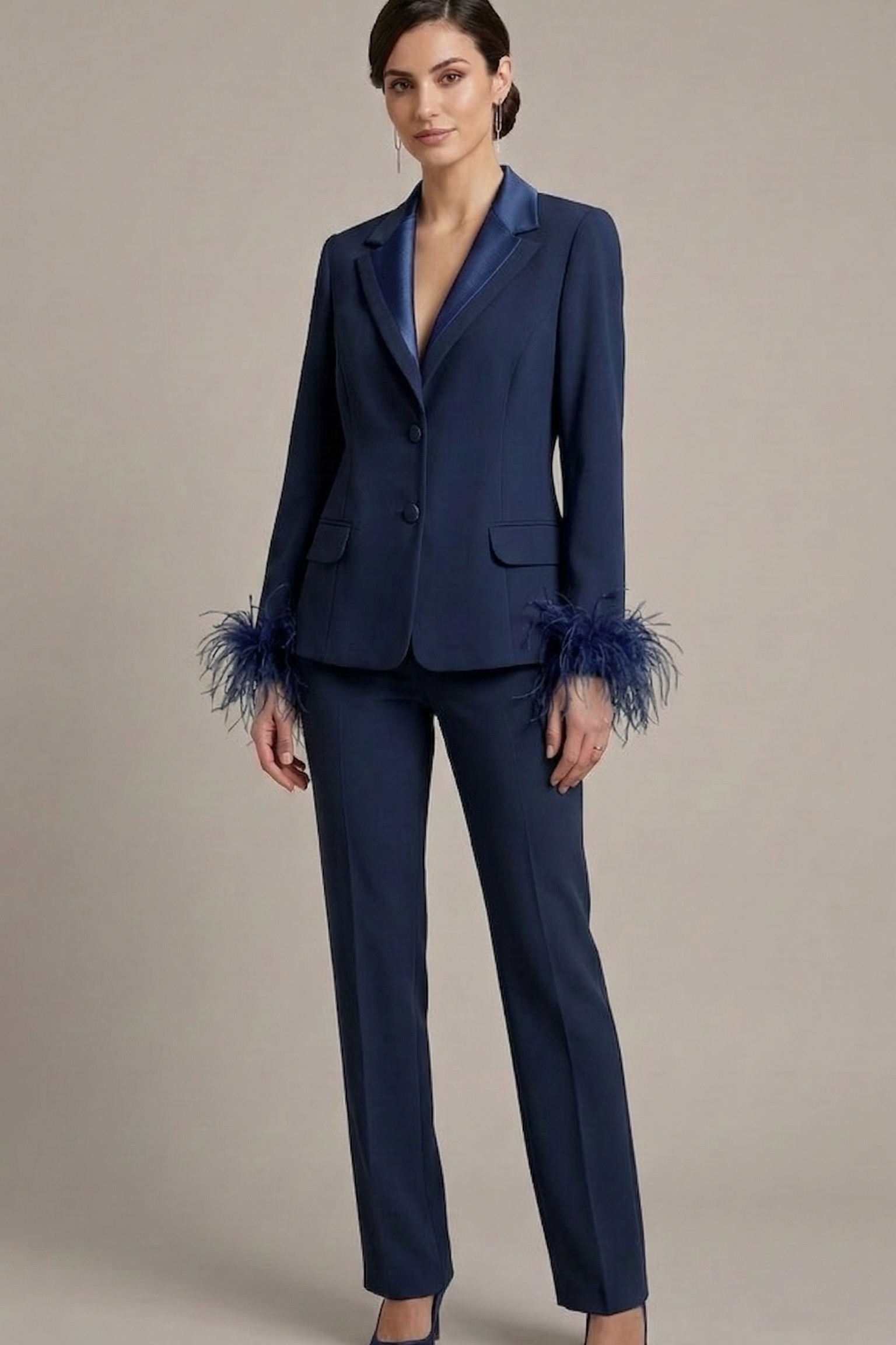 tailleur con collo raso e piume NC1426 BLU MARICLA ELEGANCE 