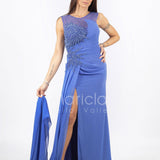 abito con ricamo laterale seno INV2320 INDACO MARICLA ELEGANCE 