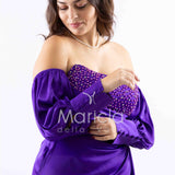 abito lungo perle maniche aggiunte CAR58168 VIOLA MARICLA ELEGANCE 