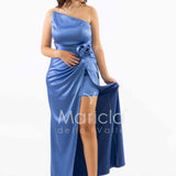abito con fiore arricciato CAR58366 INDACO MARICLA ELEGANCE 