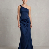 abito lungo monospalla gioiello CAR58608 BLU MARICLA ELEGANCE 