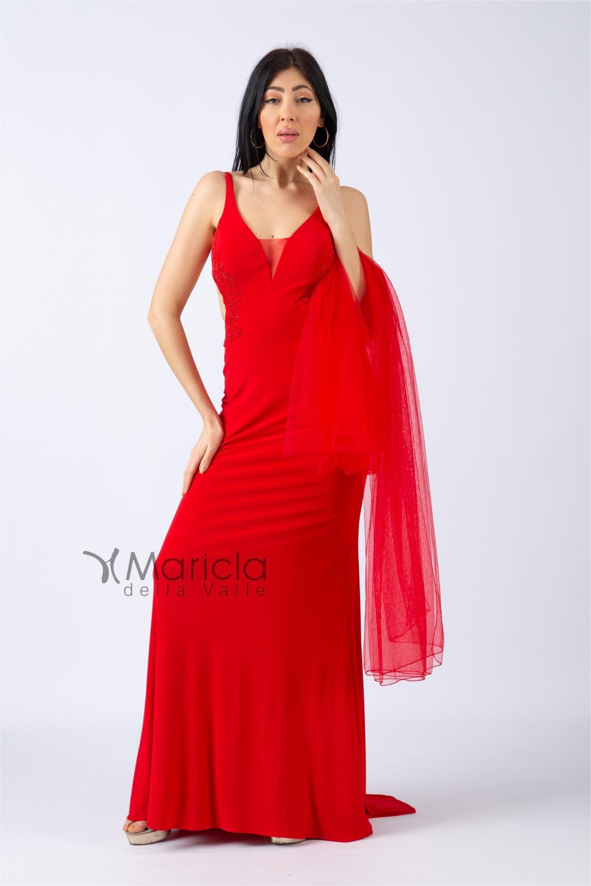 Abito lungo con dettagli in pizzo JC34400 ROSSO MARICLA ELEGANCE 